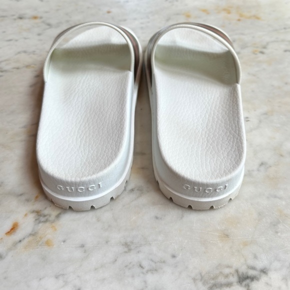 Gucci Web Men's Rubber Slide Sandal - White Rubber, US 6.5 - Picture 5 of 9